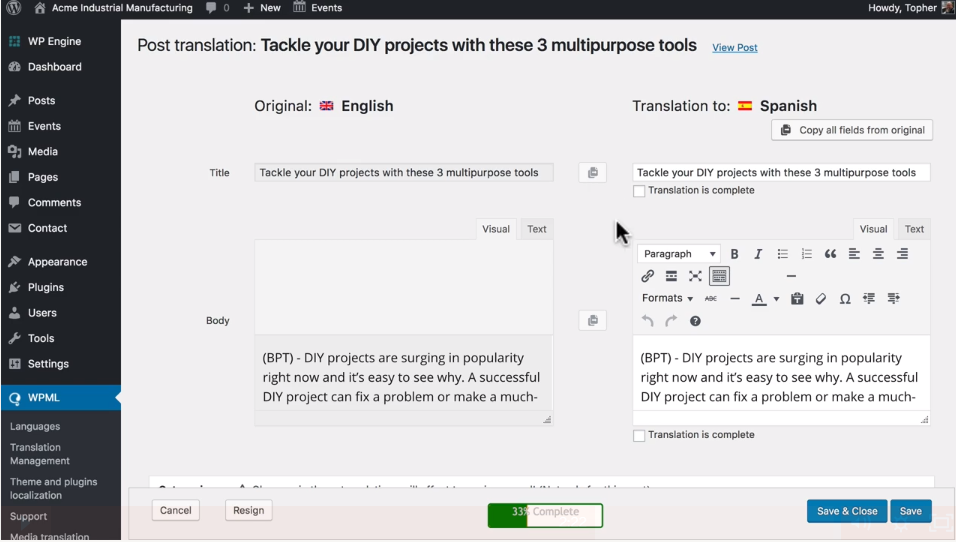 How to Build a Multilingual Website in WordPress - WPML - Revert to Original Content