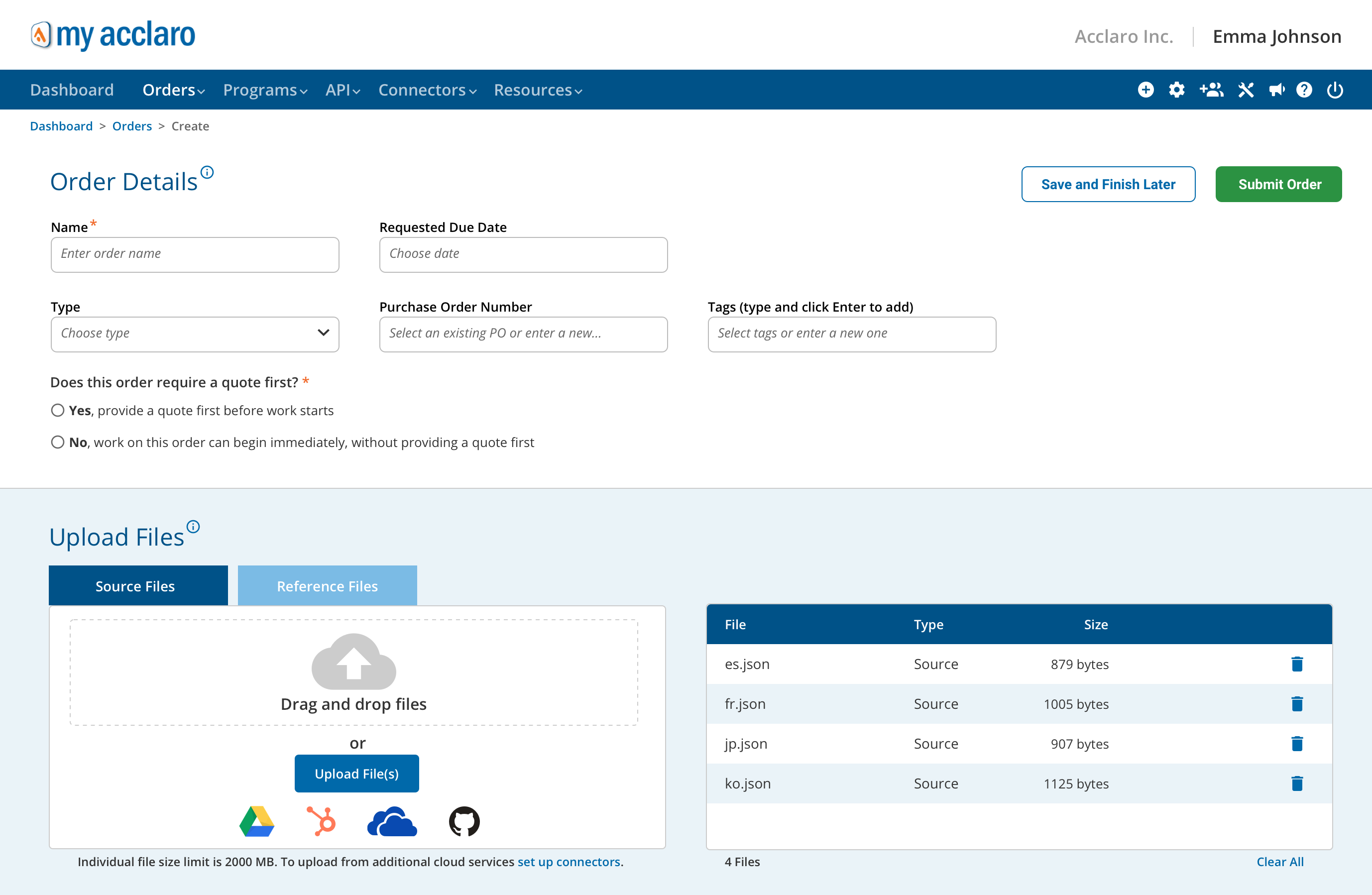 Translation Connector for GitHub - Select target languages and submit translation order