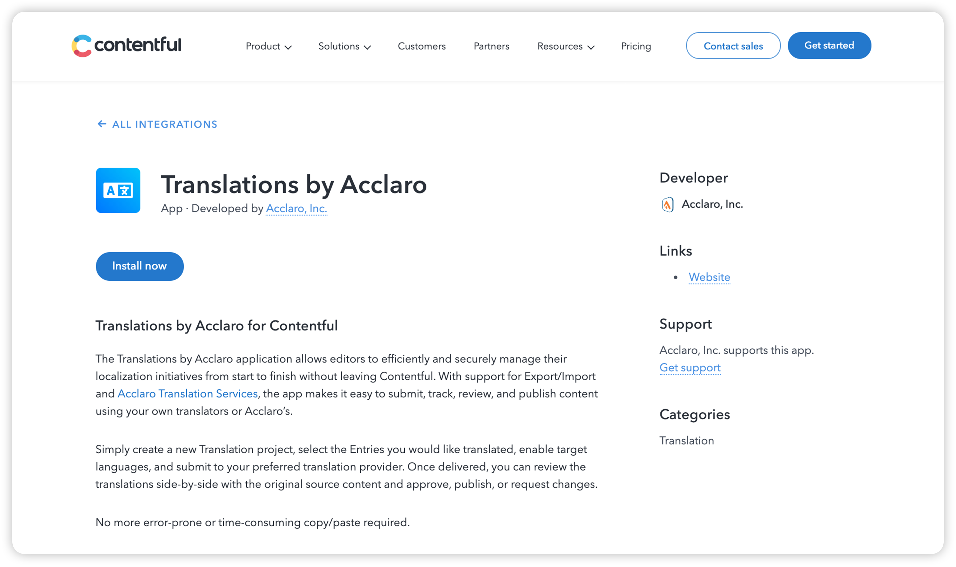 Translations by Acclaro for Contentful - Contentful Market Place